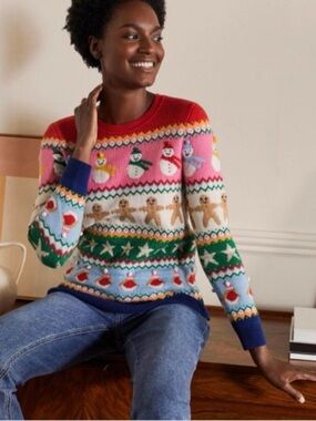 Boden Xmas striped novelty crew sweater